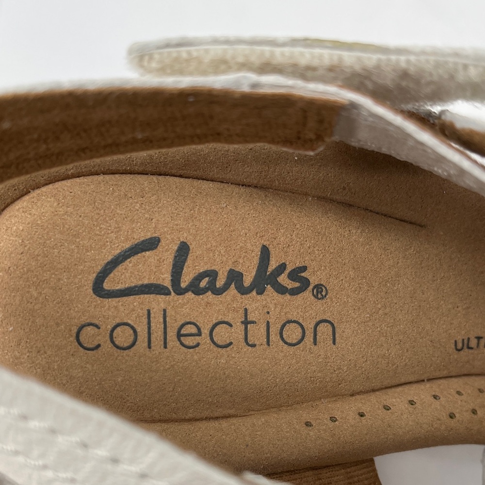 Clarks Leather Wedge Sandals Open Toe Women's 6.5 White Comfort - Picture 2 of 16